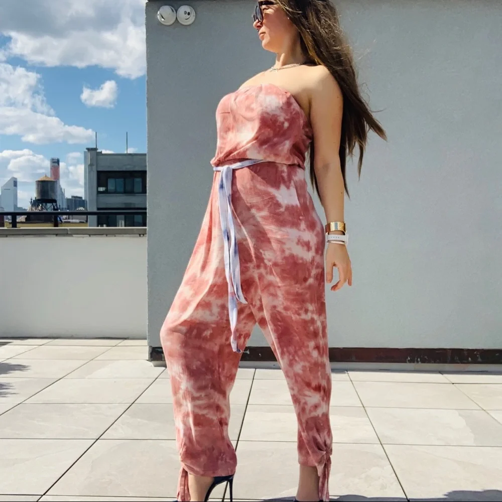 Free People Marble Abstract Cloud Camo Tie Dye Strapless Jumpsuit - Picture 9 of 16